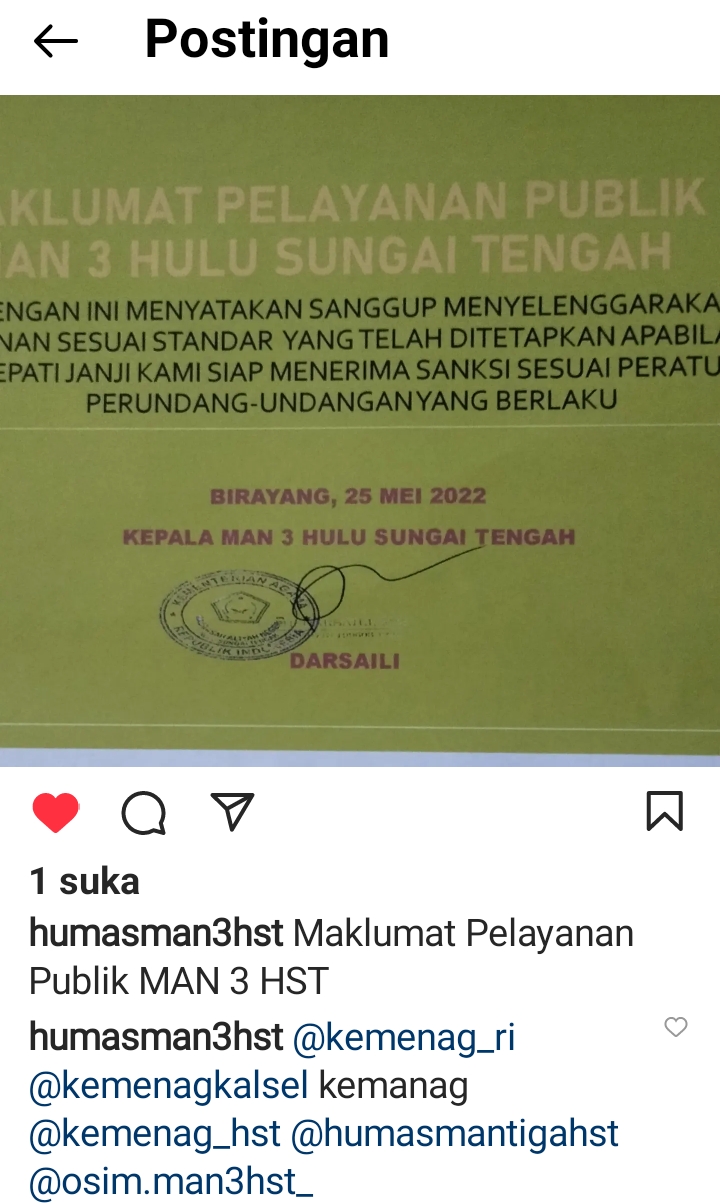 Maklumat Pelayaanan Publik MAN 3 HST